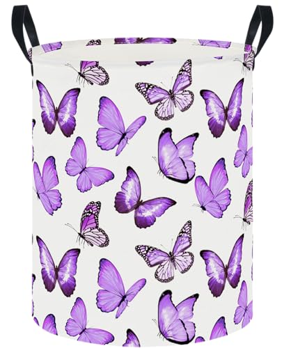 Image of CLOCOR Large Laundry Basket,Waterproof Fabric Storage Container,Room Decor(Deep Purple Butterfly)