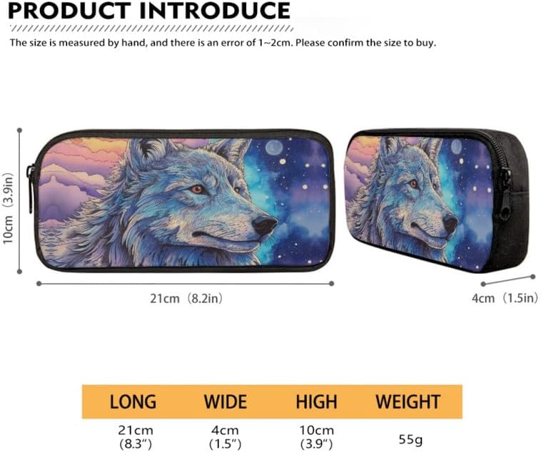 Galaxy Wolf Print 3-Piece Backpack for Boys and Girls School Bookbags Cartoon Animal Insulated Lunch Bag Watercolor Wolf Pencil Case Cushioned Straps Travel Outdoor Backpack