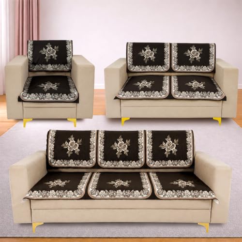 Image of Homerz Premium 'Luxe Series' Sofa Cover | Holland Velvet Fabric | Smooth Finish | Anti-Slip Fleece Backing Couch Protector (Royal, 6 (3+2+1) Seater, Seat Cover with Backrest)
