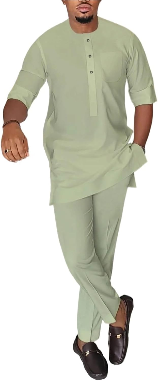 Men's African Suit Traditional Outfit Dashiki Shirt and Pants 2 Piece Set Fashion Clothing Formal Tracksuit