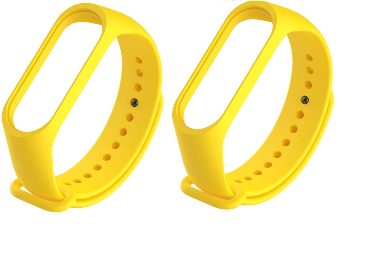 Hadwin Adjustable Silicone Strap Compatible for Mi Band 3 / Mi Band 4 (Combo Pack, Pack of 2) (Yellow-Yellow)