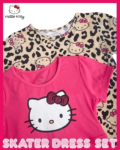 Hello Kitty Girls' Skater Dresses - 2 Pack Short Sleeve Cute Casual Flare Dresses for Little and Big Girls (Sizes: 2T-12)2