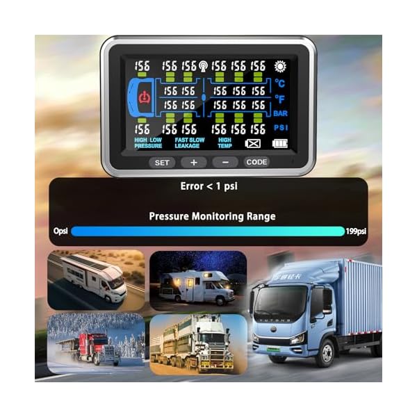 Truck Tire Pressure Monitoring System 13Bar/0-199PSI with 18 sensors 4.5 inch Color Display tpms for RV/Trailer 6 Alert Modes for Heavy Trucks and Long Body Vehicles - Image 7