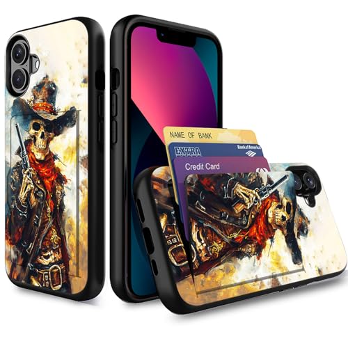 wiaekosef for iPhone 17 Case,Wallet Case Credit Card Holder Dual Layer Hybrid Shockproof PC + TPU Case Cover for iPhone 17 6.3" 2025,Cool Skull