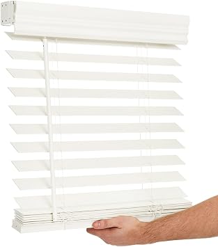 LOTUS & WINDOWARE Cordless 2-inchFaux Wood Blind 22" Wide x 36" Long,Soft White-Antique White,Smooth, Room Darkening, Horizontal Blinds for Living Room, Bedroom, Interior Door Windows - 22 x 36