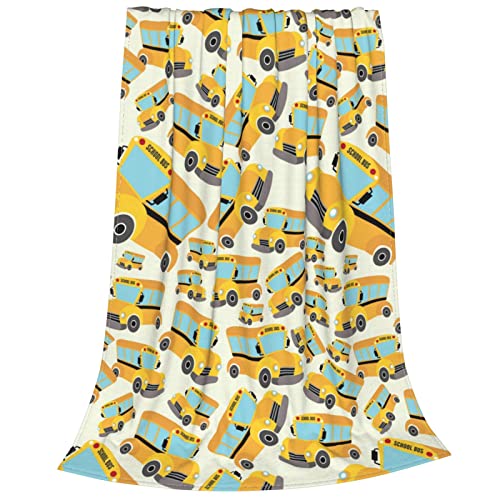 Image of School Bus Blanket - Ultra Soft Flannel Fleece Throw for Kids, Toddlers & Adults - Cozy Plush Blanket for Bed, Sofa, Couch - Bus Driver Gift, Wheels on Bus Blankets, Lightweight & Breathable, 40 inchx50 inch
