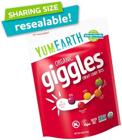 YumEarth Organic Giggles Chewy Candy - Allergy Friendly (Top 9 Free), No Artificial Dyes, Non GMO, Gluten Free, Vegan - Individually Wrapped Fruity Snack Packs - 0.5 Ounce (Pack of 10) — view 2