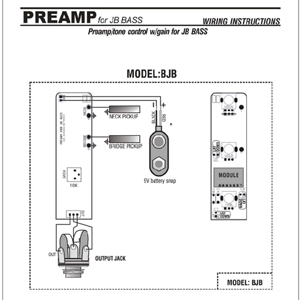 Kaynes JB jazz electric bass active electronic amplifier circuit Pickup Wiring Harness BJB Preamp with Gain - Image 4