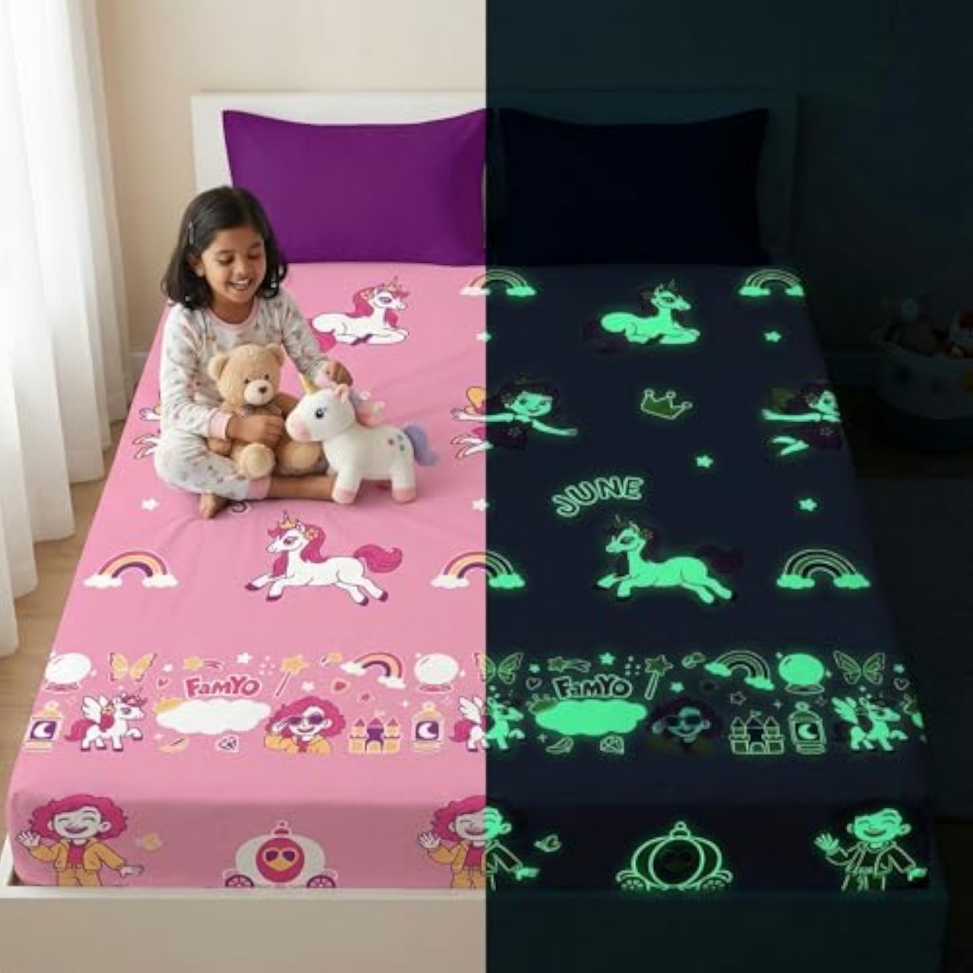 Glow in The Dark Blanket & Fitted Bedsheet Combo for Kids