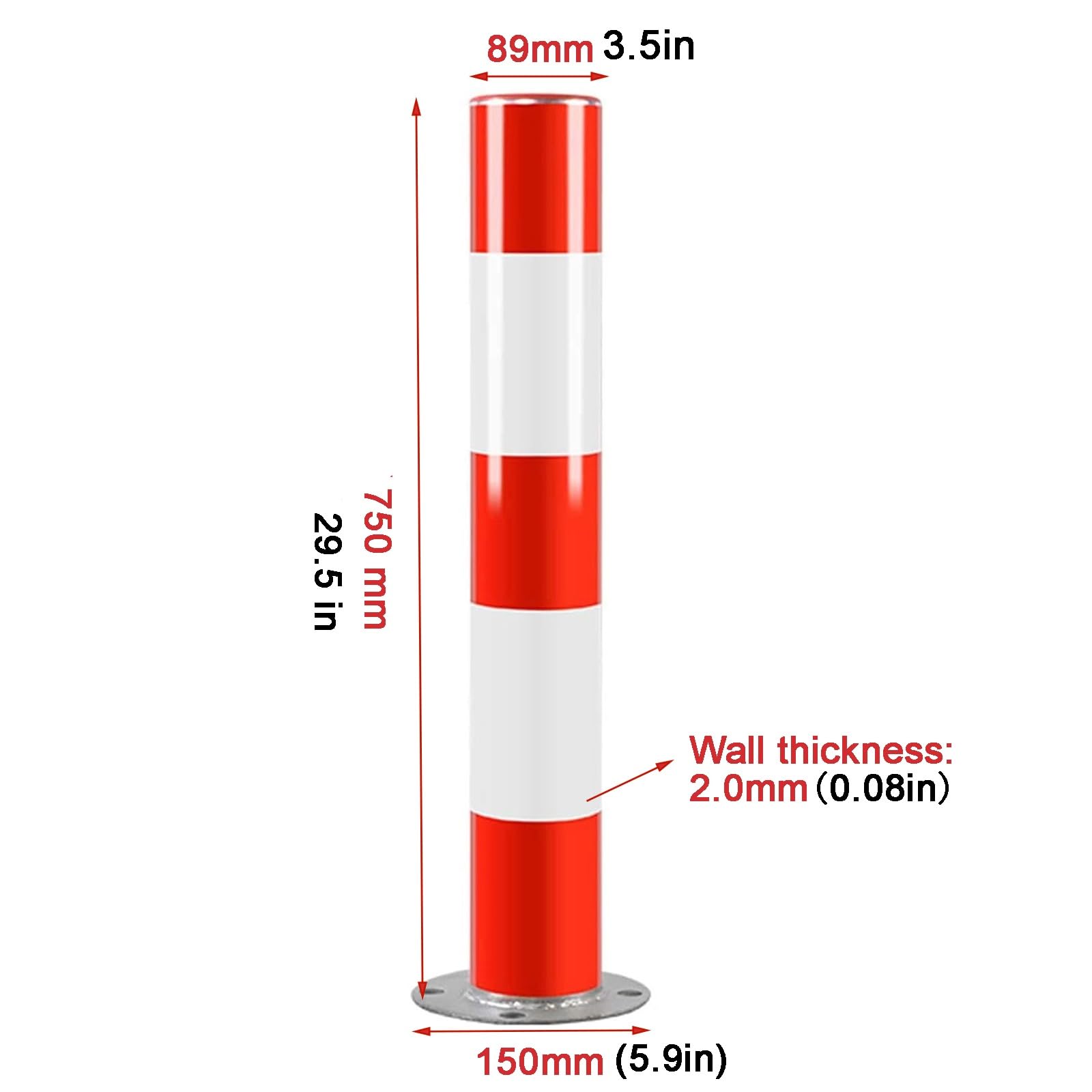 Bollard de Sécurité de la Circulation, 75 cm Poteau de Panne Réfléchissant, Poteaux de Bornes en Tube, Cônes de Signalisation, Barrière d'allée, Blanc Rouge(1pcs)