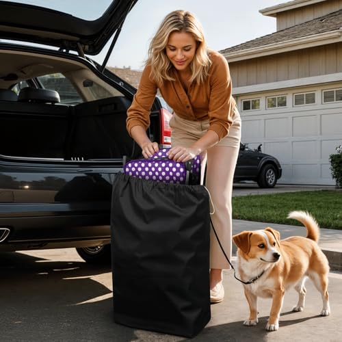 Image of Magshion 3-Wheel Pet Stroller, Foldable Travel Jogger for Small & Medium Dogs & Cats (Up to 33lbs), Lightweight Carrier with Breathable Mesh Cover, Cup Holder & Storage Basket, Purple Polka Dots