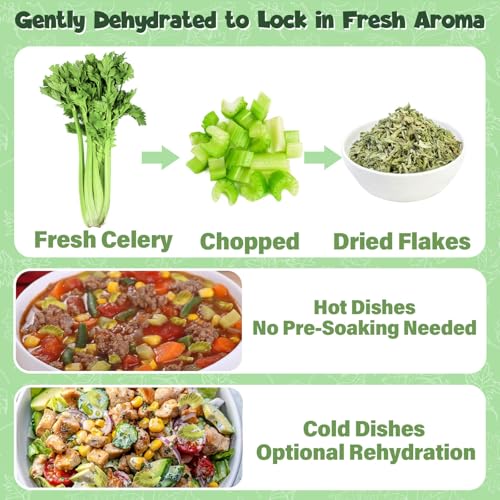 Colehechr Celery Flakes 12 oz, 100% Natural Dried Celery for Cooking, Chopped Dehydrated Vegetable for Soups, Salads, Stews, Camping Meals and Pantry Storage, Vegan & Gluten Free - Thumbnail 6