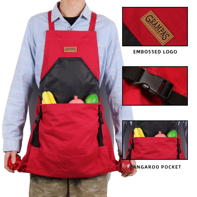 Grampa's Garden Apron - Cross Back Gardening Apron With Pockets For Women & Men, Red - Image 3