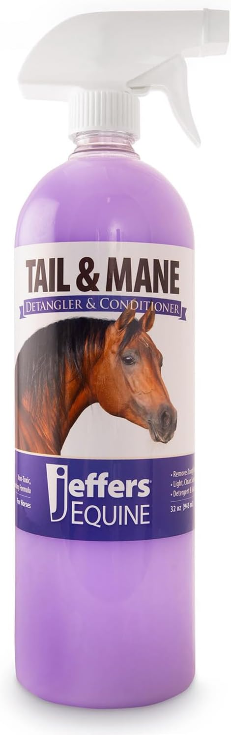 Jeffers Equine Tail & Mane Detangler Conditioner Spray for Horses, 128 oz – Soft & Silky Finish, Soap Free, Eliminates Knots & Tangles, Frizz Control, Safe Volumizing Formula, Clean Fresh Scent