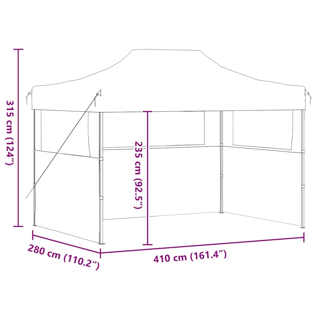 Faltbarer Gartenpavillon mit 3 Wänden, 280 x 410 x 315 cm, Stahl, Weiß