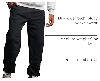 Russell Athletic Men's Dri Power Fleece Elastic Bottom Sweatpants, Relaxed Fit, Moisture Wicking, with or Without Pockets