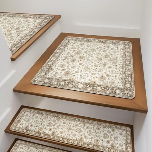 OJIA Stair Treads Non-Slip Landing Mat for Wooden Steps 31"X31" Stair Rugs | Square Capet Stair Treads Rubber Backing Stair Runner Anti-Slip Stair Matching Mat Stair Rugs Carpet for Stairs