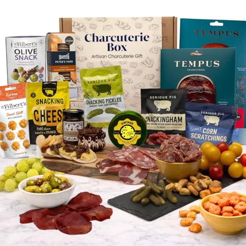 Charcuterie Gift Box Hamper Meat & Cheese Gift Set with British Bresaola 3 Meat Selection Vintage Cheddar & 8 Other Gourmet Snacks Food Hamper Gift for Men & Women Unique Gift Idea