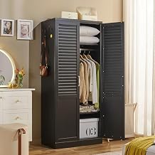 71" Tall Metal Wardrobe Closet with Hanging Rod, Adjustable Shelves Durable Steel Armoire for Home or Office