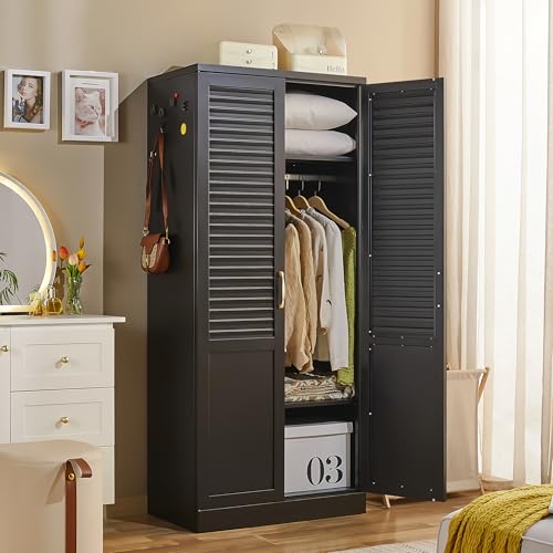 UVGHPW 71" Tall Metal Wardrobe Closet with Hanging Rod, Adjustable Shelves – Durable Steel Armoire for Home or Office