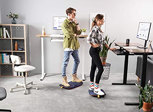 Image of FEZIBO Standing Desk Mat with Anti Fatigue Bar, Wooden Wobble Balance Board with Ergonomic Design Comfort Floor Mat