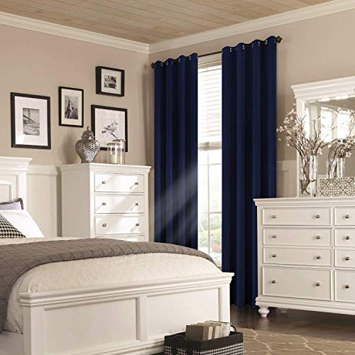 Yakamok Light Blocking Window Blackout Curtains Thermal Insulated Room Darkening Drapes for Bedroom,Solid Grommet Top Window Panels, 52x108 Inch, Navy Blue, One Pair