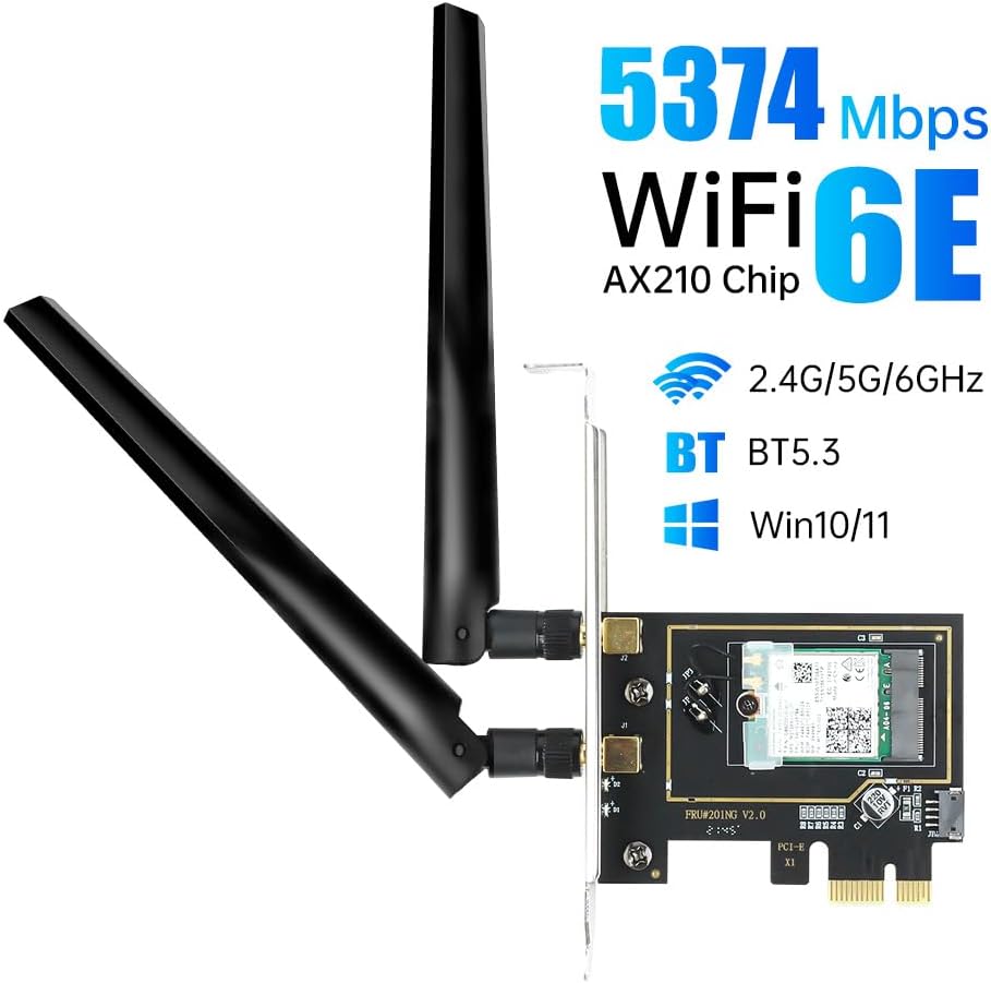 AX210 WiFi 6E Card for Desktop, PCIe Wireless Network Card with Bluetooth 5.3, AX5400 Tri-Band, OFDMA & MU-MIMO, Ultra-Low Latency, WPA3, Low-Profile Bracket, for Windows 10/11