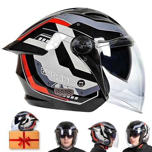 Aishini Vintage Dashing ISI Certified Open Face JET Helmet for Men and Women with Inner Sun Shield ( Dual Visor Mechanism ) Comfortable Breathable Lining [ Free Size ] Quick Release Buckle - GIFT Box