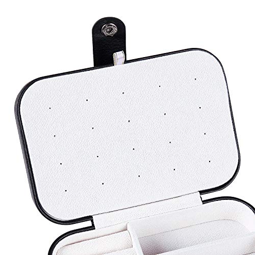misaya Travel Jewelry Case Box Women PU Leather 2 Layer Jewelry Organizer Holder for Necklace Earring Rings, Black - Thumbnail 5