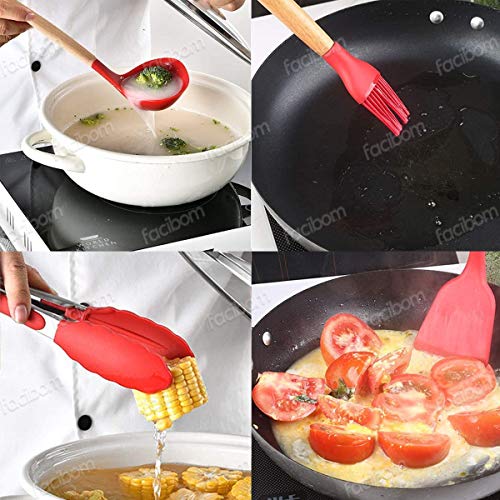 Kit Silicone com Cabo em Madeira 13 peças - Vermelho