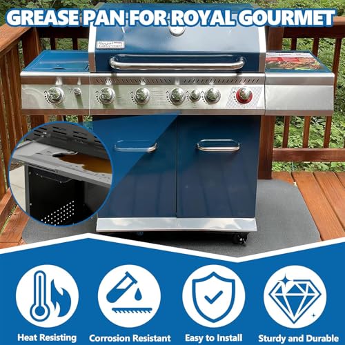 Image of SafBbcue Replacement Grease Tray with Catch Pan for Royal Gourmet GA5401T GA5403B GA5403C, Stainless Drip Pan for Royal Gourmet 5-Burner Propane Gas Grill Replacement Parts