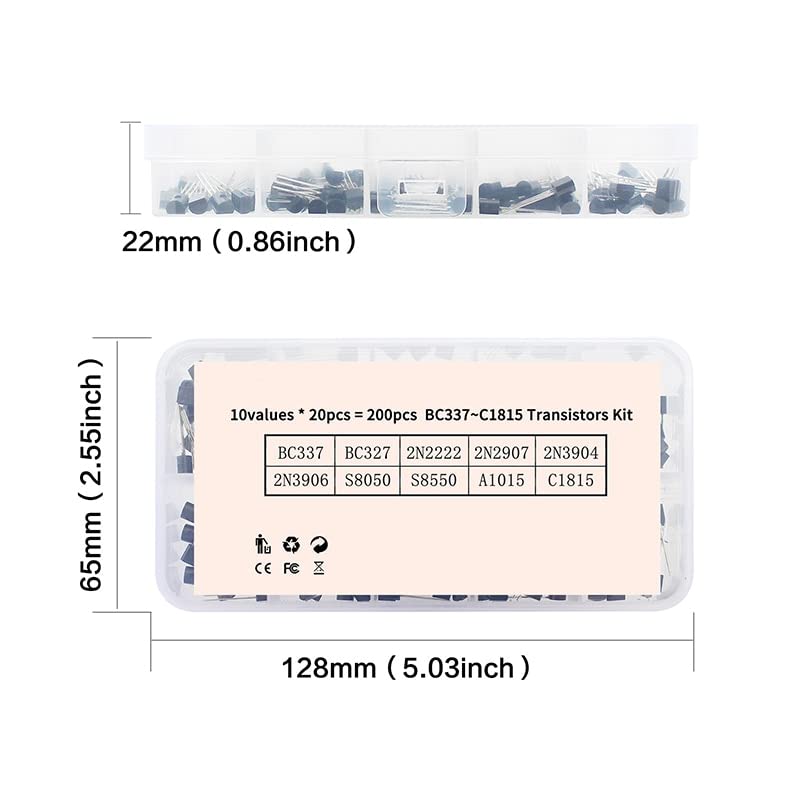 Transistor Triodo Transistor 10 Valori * 20 PCS = 200 PCS BC337 BC327 2N2222 2N2907 2N3904 2N3906 S8050 S8550 A1015 C1815 Kit Transistor TO-92