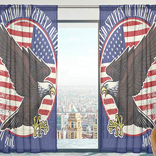 MNSRUU Rideaux voilages transparents Drapeau USA et aigle Doux Rideaux pour chambre à coucher Salon 140 cm x 198 cm 2 panneaux