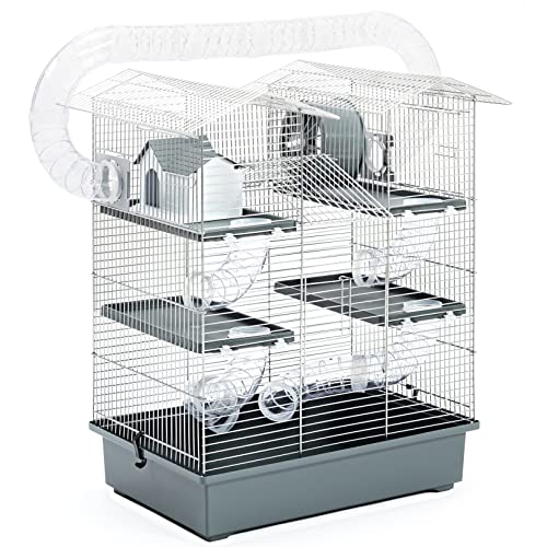 3-Tier Large Hamster Cage With Slide Hamster Tubes,Tunnel Hamster House, Hamster Wheel & Water Bottles- Small Animal, Mouse, Gerbil, Rodents Habitats Hamster House with Accessories Grey