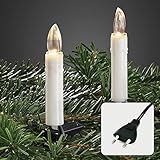 Hellum Lichterkette Kerzen Weihnachtsbaum, Kerzen Lichterkette innen mit Clip, 20 warm-weiße LED, beleuchtet 570cm, Abstand 30cm Kabel grün Schaft elfenbein, Zuleitung 1,5m, für Innen mit Stecker 560282