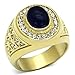 Men's Yellow Gold Tone IP Stainless Steel Dark Blue Cabochon Ring, Size 10