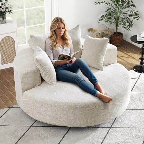 Sillón redondo chenille beige moderno plegable miniatura 1