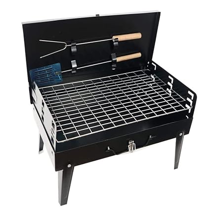 Cospex Barbeque Grill Foldable Briefcase Style Coal - Base BBQ with 6 Skewers
