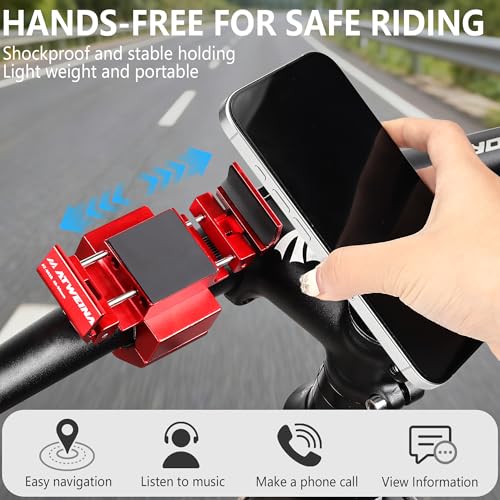 ATWEINA Bike Phone Holder, Motorcycle Phone Mount, Aluminum Alloy Bicycle Handlebar Cell Phone Stand, 360°Rotate Ebike Scooter Phone Clamp Clip, Suitable for 4.5-7.0