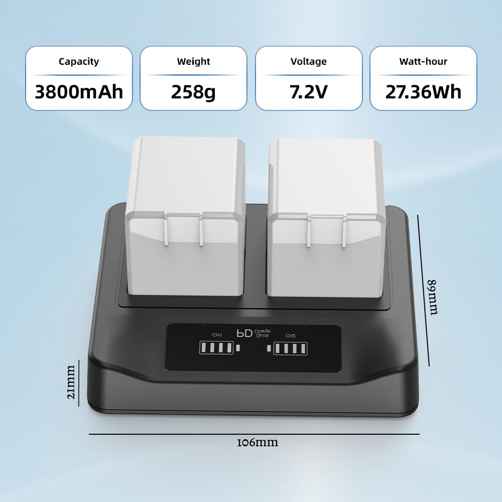 Batteria di ricambio da 3800 mAh compatibile con fotocamera Arlo Pro, Pro 2, con stazione di ricarica rapida PD (2 batterie+1 caricabatterie)