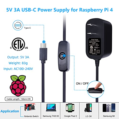 Smraza Compatible With Raspberry Pi 4 Case, Acrylic Case With 35 X 35 Mm Cooling Fan, 4Pcs Heatsinks, 5.1V 3A Usb-C Power Supply For Raspberry Pi 4 Model B (Upgrade, Large Fan And Large Heat Sinks) #TOP4
