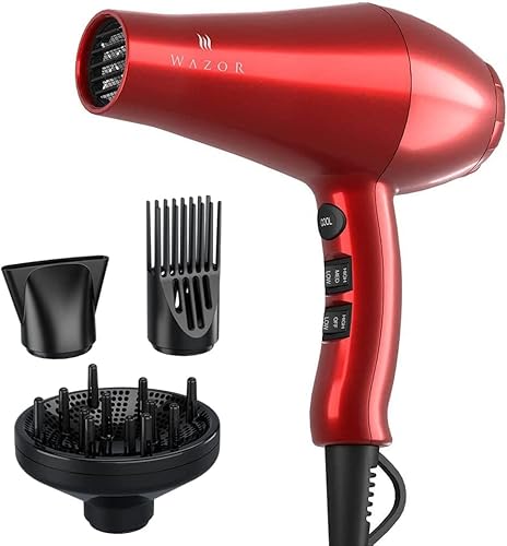 Professional Infrared Ionic Hair Dryer with Diffuser 1875W Ceramic Blow Dryer DC Motor Powerful Quiet Hair Blow Dryer with Nozzle, Tourmaline Ceramic Hairdryer with Comb Attachment