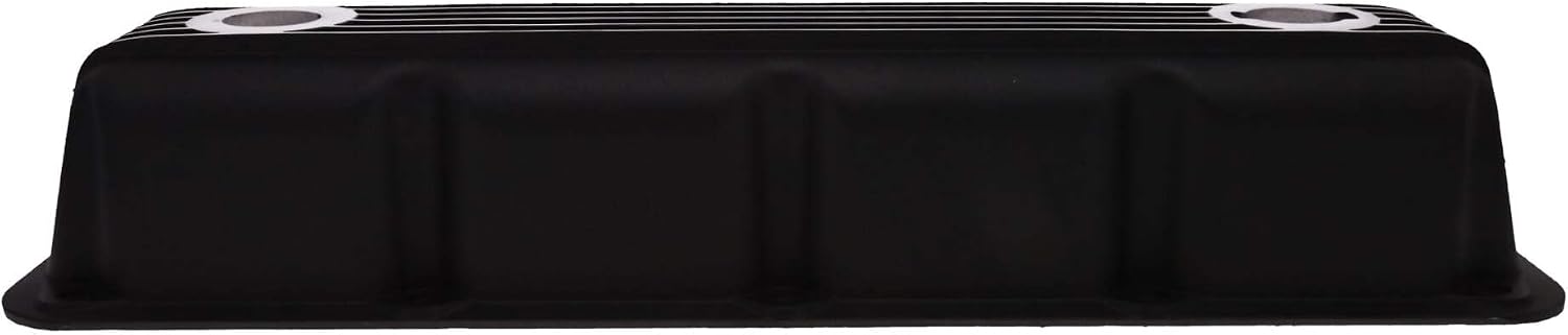 Top Street Performance Finned Aluminum Valve Covers 3 1/2" Ex. 3 1/8" In. Ht 1.25" Hole for 1992-2003 Mopar Chrysler Small Block V8 - Black