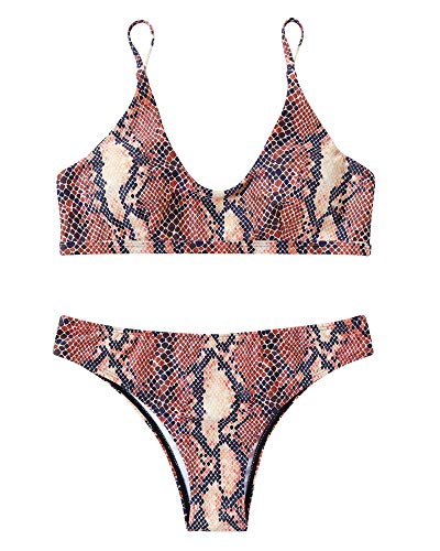 MOOSKINI Womens Padded Two Piece Bikini Set Printed Leaf Swimsuit Cheeky Bathing Suit
