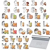 xify's 36 Pcs Alphabet Cookie Cutters, Number Cutters, 1 Inch, Stainless Steel Fondant & Number Dough Mold for Holiday Party Birthday Festival Decorations, Biscuit Fruit Cutters, With Steel Scraper
