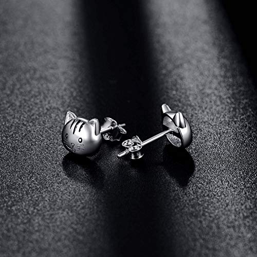 925 Sterling Silver Cat Earrings, Hypoallergenic Kitten Studs Kitty Earrings For Sensitive Ears, Mother Day Gift For Women Daughter Cat Lovers With Gift Box #TOP1