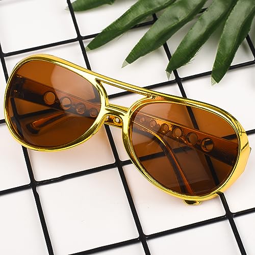 HIXNUG 2Pcs Gold Elvis Glasses Rockstar Style Glasses 50s Glasses Hippie Disco Costume Accessories Halloween Fancy Dress - Image 4
