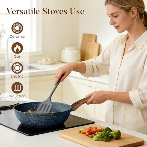 Kitchen Academy Pots and Pans Set Non Stick - 12 Piece Induction Kitchen Cookware Sets, Blue Granite Nonstick Cooking Pans Set by Kitchen Academy - Image 7
