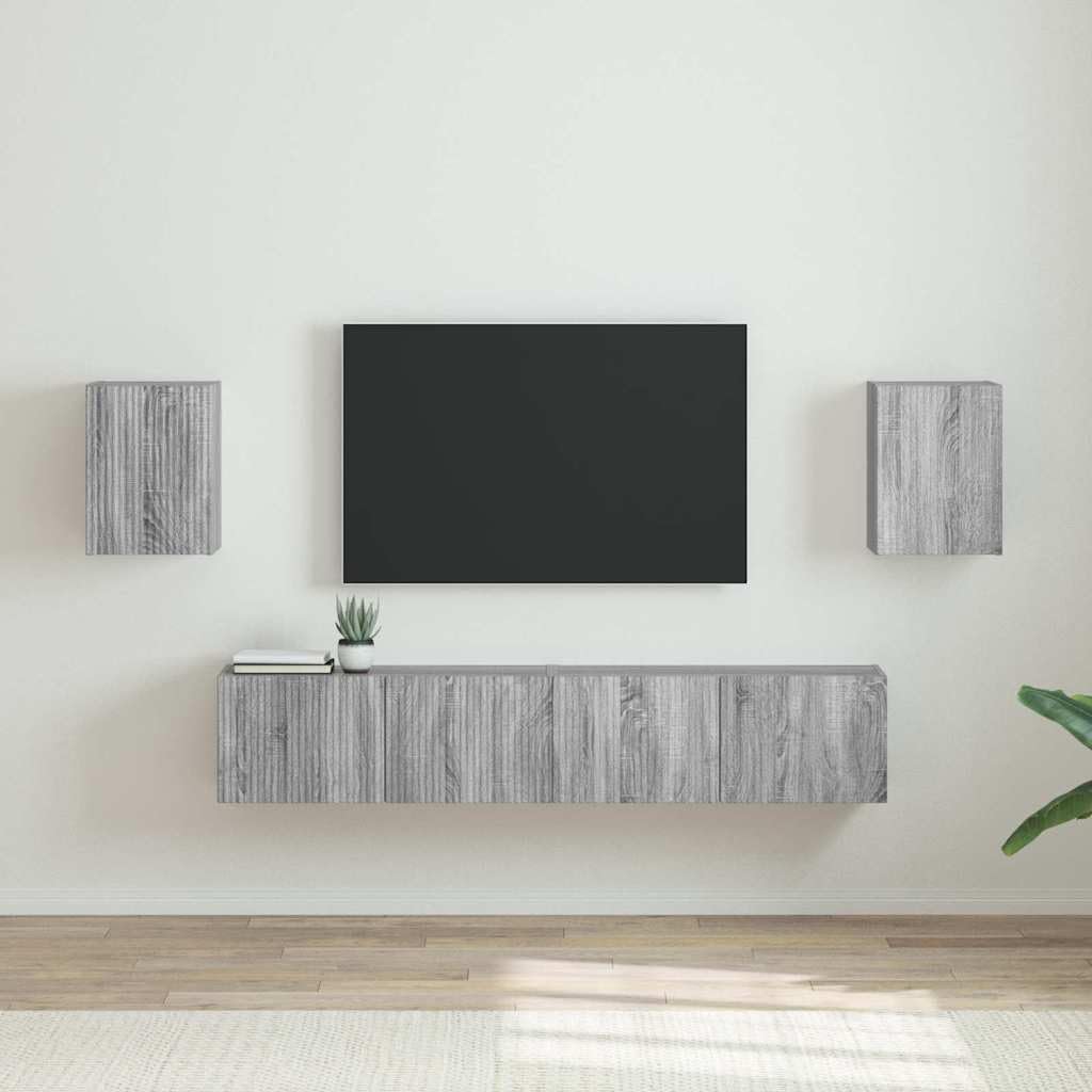 Meuble TV suspendu gain de place Gris Sonoma pour petits espaces
