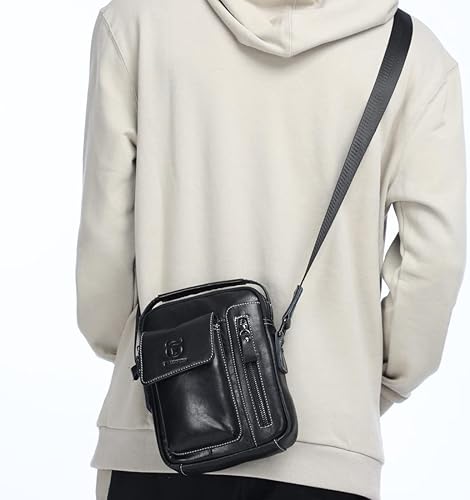 Miniatura 7 de KPYWZER Bolso de hombro de cuero genuino para hombres pequeños, bolso de mensajero, bolso bandolera bandolera para hombre para negocios